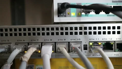 Internet Switch With Utp Cables. Data Network Center Servers. Stock Footage 196140686