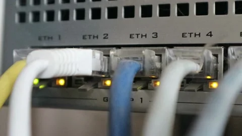 Internet Switch With Utp Cables. Data Network Center Servers. Cloud Computing, Stock Footage 196140689