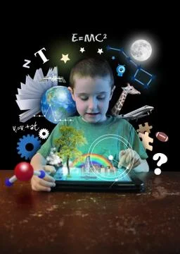 Internet tablet boy with learning tools Stockillustratie