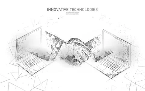 Internet technology 3D businessman handshake. Business finance agreement cont Stock Illustration