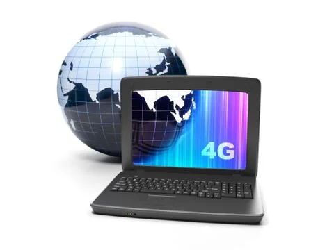 Internet technology. 4g internet connection speed. earth and notebook close-u Stock Illustration
