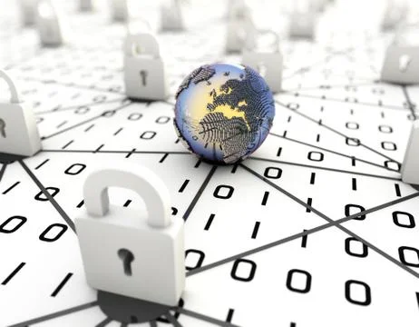 Internet technology communication, earth and lock, security and protection Illustration