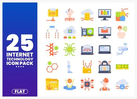 Internet Technology Flat Icons in a Grid on White Stock Illustration