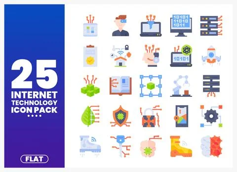Internet Technology Flat Icons Pack Stock Illustration