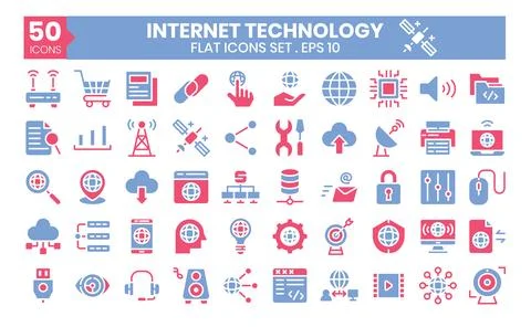 Internet Technology flat icons set. Vector illustration Illustrazione stock