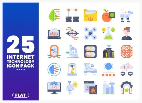 Internet technology flat icons with tech symbols and concepts Stock Illustration