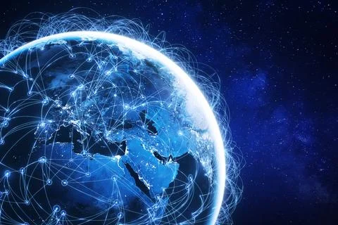 Internet technology with global communication network connected around the .. Illustration