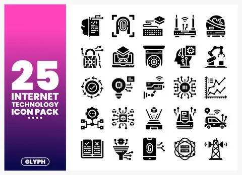 Internet technology glyph icon set for web and app design on white background 스톡 일러스트