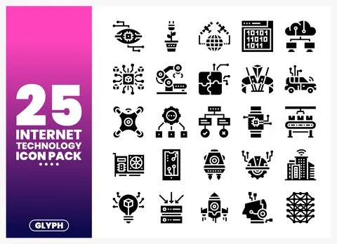 Internet technology glyph icons in black on gradient background Stock Illustration