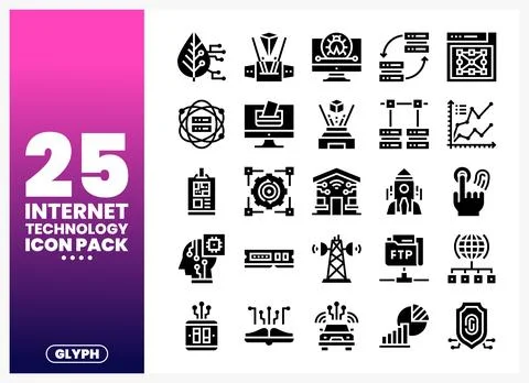 Internet technology glyph icons with digital. network. and data concepts イラスト素材