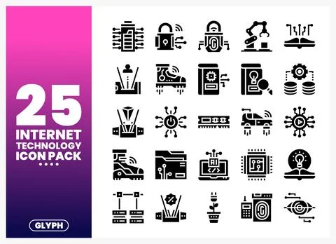 Internet technology glyph icons in a flat design style. Stock Illustration