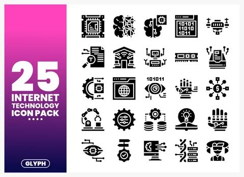 Internet technology glyph icons on a gradient background Stock Illustration