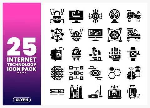 Internet Technology Glyph Icons on a Gradient Background Ilustração Stock