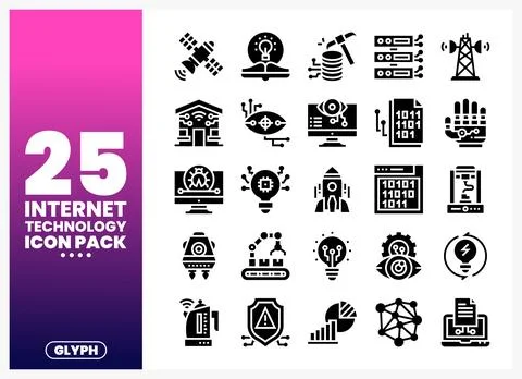 Internet Technology Glyph Icons 스톡 일러스트