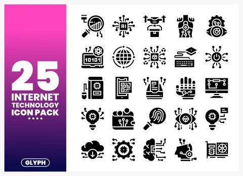Internet Technology Glyph Icons Illustrazione stock