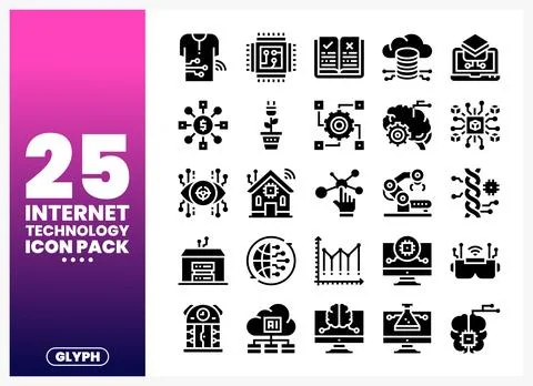 Internet Technology Glyph Icons Pack Stockillustratie