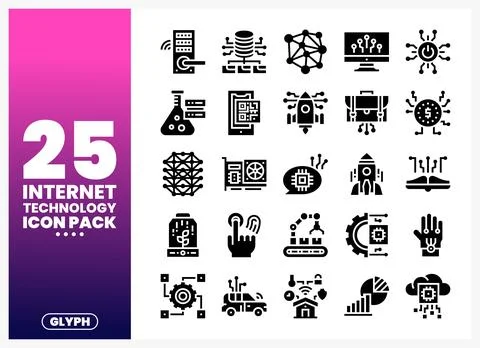 Internet Technology Glyph Icons Representing Digital Innovation 스톡 일러스트