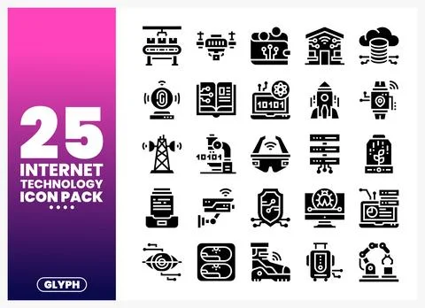 Internet Technology Glyph Icons Set Illustrazione stock