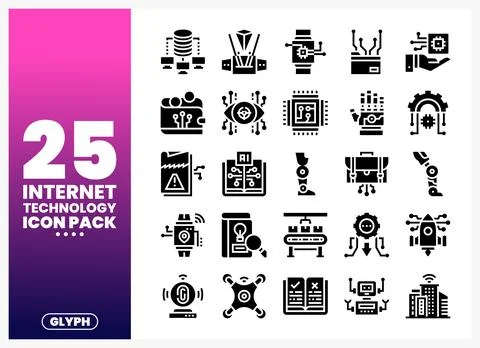 Internet technology glyph icons on a white background イラスト素材