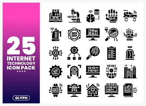 Internet technology glyph icons on white background. digital concepts. 库存插图