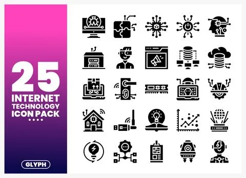 Internet technology glyph icons on a white background Stockillustratie