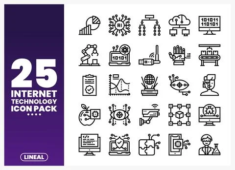 Internet technology icon pack with abstract lineal symbols on a white backg.. Illustration