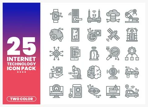 Internet Technology Icon Pack with Abstract. Two-Color Design 库存插图