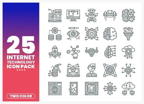 Internet Technology Icon Pack with AI. Cloud. and Coding Symbols Stockillustratie
