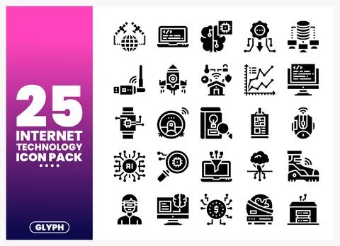 Internet Technology Icon Pack with AI. Cloud. and Networking Symbols Stock Illustration