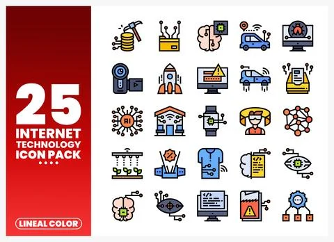 Internet technology icon pack featuring artificial intelligence. smart home.. イラスト素材