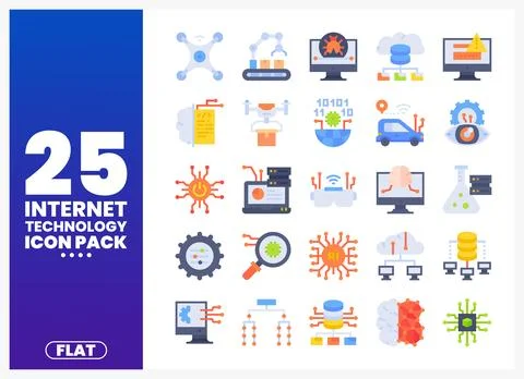 Internet Technology Icon Pack Flat Icons Set on White Background Stock Illustration