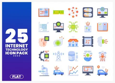 Internet Technology Icon Pack Flat Digital Symbols for Modern Concepts Stock Illustration