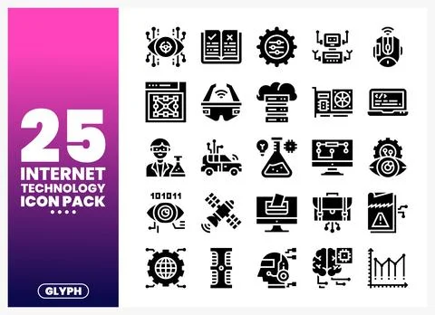 Internet Technology Icon Pack with Glyph Symbols Illustrazione stock