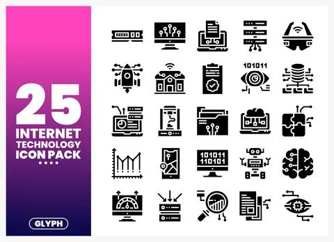 Internet technology icon pack with glyph symbols. Collection of modern digi.. 库存插图