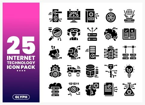 Internet Technology Icon Pack with Glyph Icons 库存插图