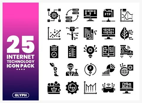 Internet Technology Icon Pack with glyphs for digital solutions. Stock Illustration