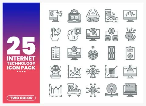 Internet technology icon pack on a gradient background with 25 and Two Colo.. 스톡 일러스트
