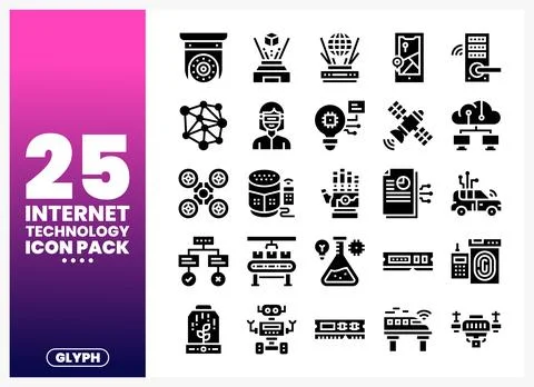 Internet Technology Icon Pack with Icons for Digital Solutions Stock Illustration