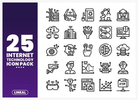 Internet Technology Icon Pack with Lineal Icons for Digital Innovation and .. Stock Illustration