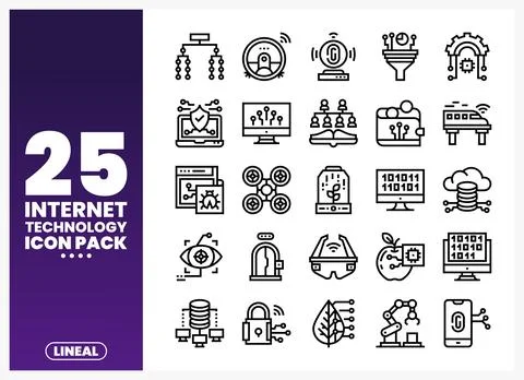 Internet technology icon pack with lineal elements on a gradient background. Stock-Illustration