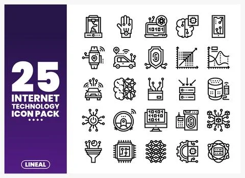 Internet technology icon pack with lineal icons. Stock Illustration