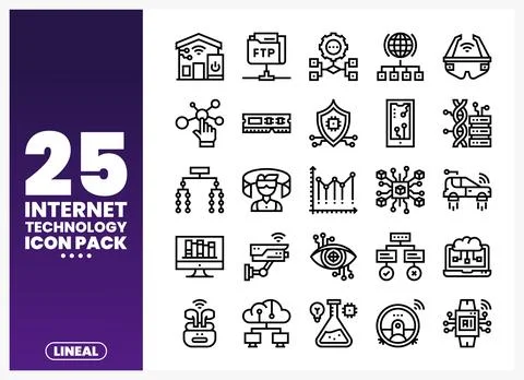 Internet Technology Icon Pack showcasing digital concepts like IoT. AI. and.. Illustrazione stock
