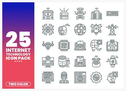 Internet technology icon pack showcasing AI. robotics. and smart home devic.. イラスト素材