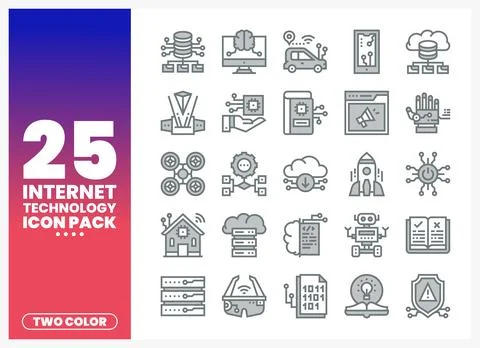 Internet technology icon pack with unique modern symbols for digital innova.. Stock Illustration