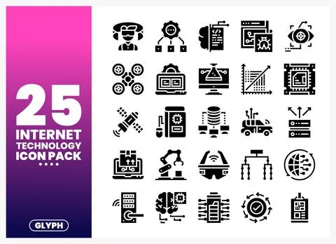 Internet Technology Icon Pack with various symbols Stock Illustration
