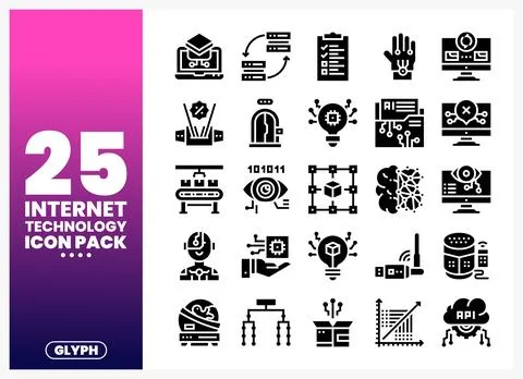 Internet technology icon set on gradient background. glyphs. Stock Illustration