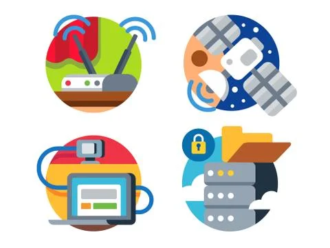 Internet technology icon set Stock Illustration