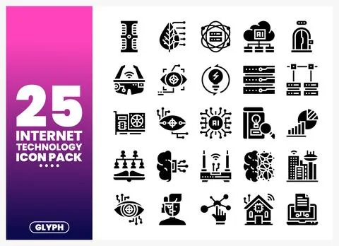 Internet Technology Icons with AI. Cloud. and Network Symbols 스톡 일러스트