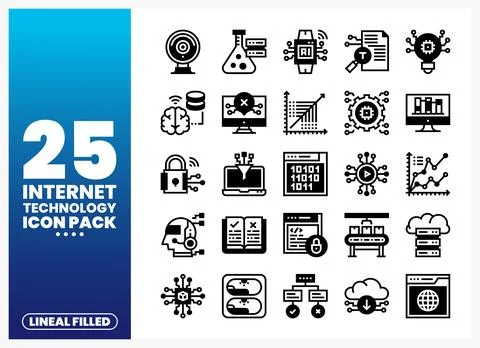 Internet Technology Icons AI. Cloud. Data. Security. and Code 스톡 일러스트