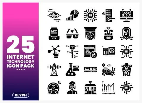 Internet Technology Icons with AI. IoT. and Security Symbols Stock Illustration